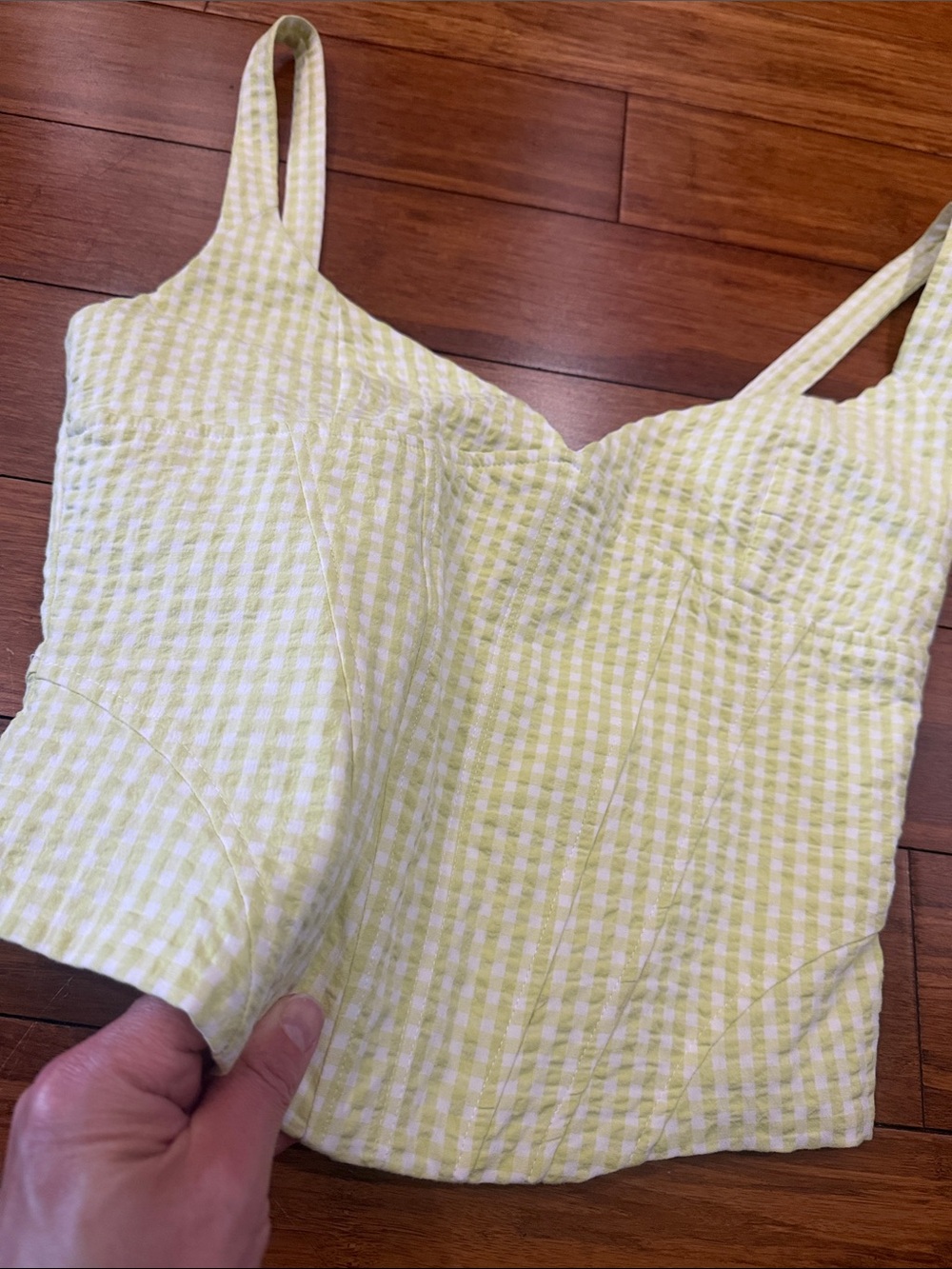 Zara green and white Gingham Sweetheart Crop Top - Picture 4 of 5
